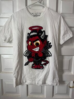 White Kids Tee with Red Devil Graphic